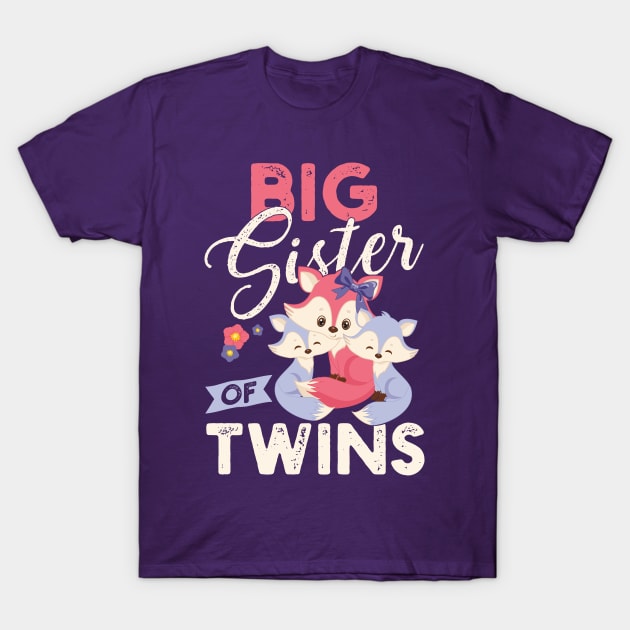 Big Sister of Twins Cute Baby Foxes Twin Sisters or Brothers Pregnancy Announcement T-Shirt by CheesyB